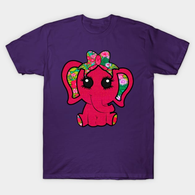 Hot Pink Floral Elephant T-Shirt by artbyomega